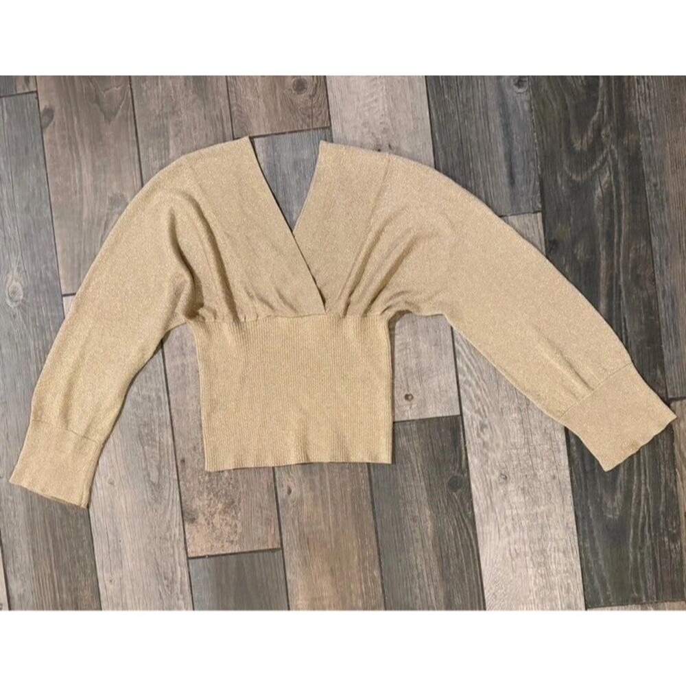 Authentic Y2k Moda Glitter Gold Wrap Knit Top
